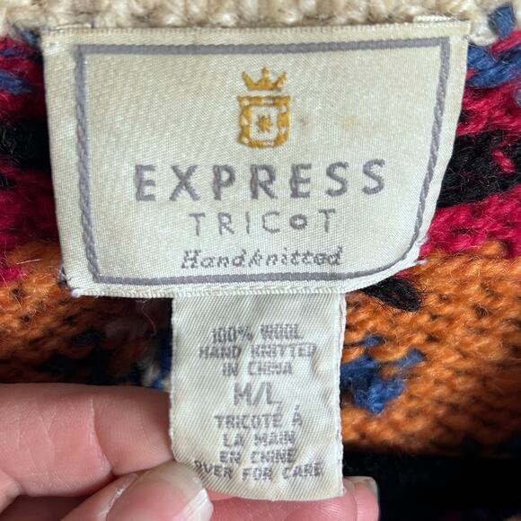 Express sweater M / L cardigan vintage wool hand knit chunky oversized colorful - Picture 13 of 15